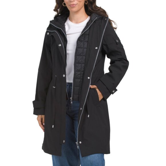SAM EDELMAN Black Zip Front Rain Jacket With Bib - Picture 1 of 2